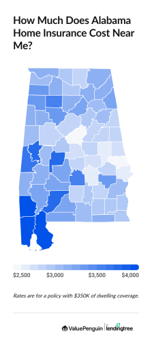 Average cost of AL homeowners insurance by county